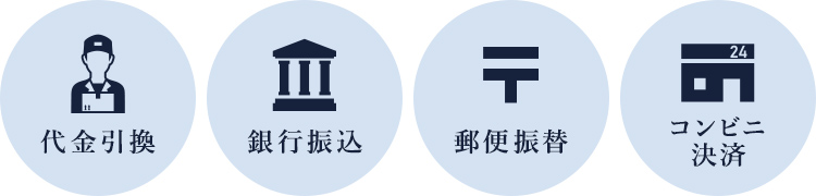 代金引換、銀行振込、郵便振替、コンビニ決済をご利用のお客様